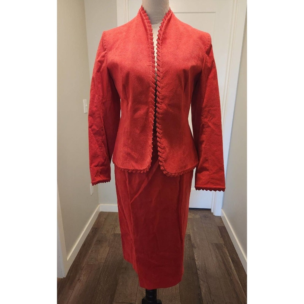 True Vtg Womens Adolph Schuman ~ Lilli Ann Magenta Ultra Suede Skirt Blazer Suit